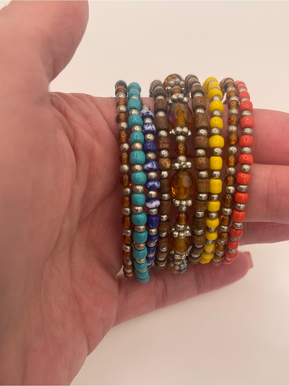 Multicolor Memory Wire Bracelet Layered Beaded Statement Cuff - Picture 5 of 7